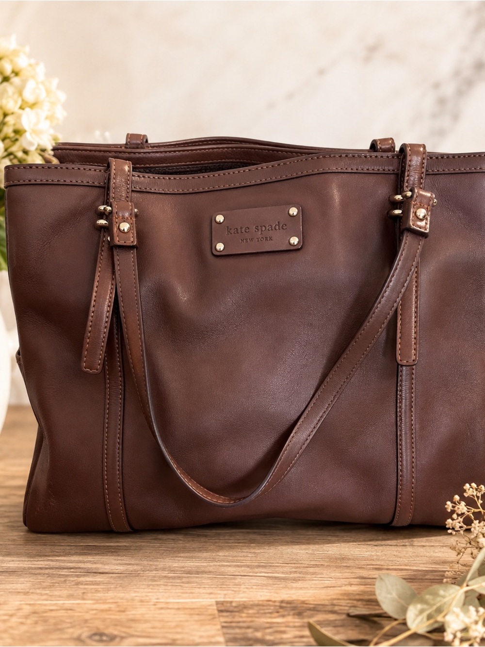 Kate Spade Brown Leather Triple Compartment Shoulder Bag PXRU1109